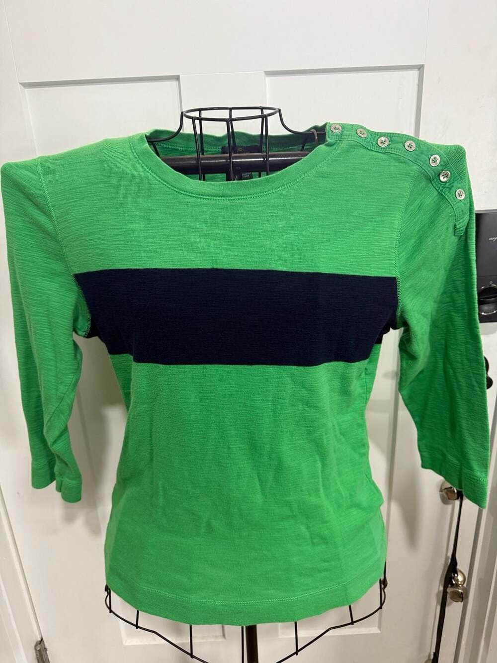 Lauren Ralph Lauren Jeans Co. Green Navy Striped Button Shoulder Top Size XL